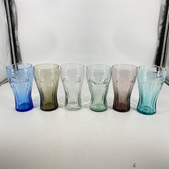 Set of 6 McDONALD'S Coca Cola Coke Glasses All Different Colors - Picture 1 of 5